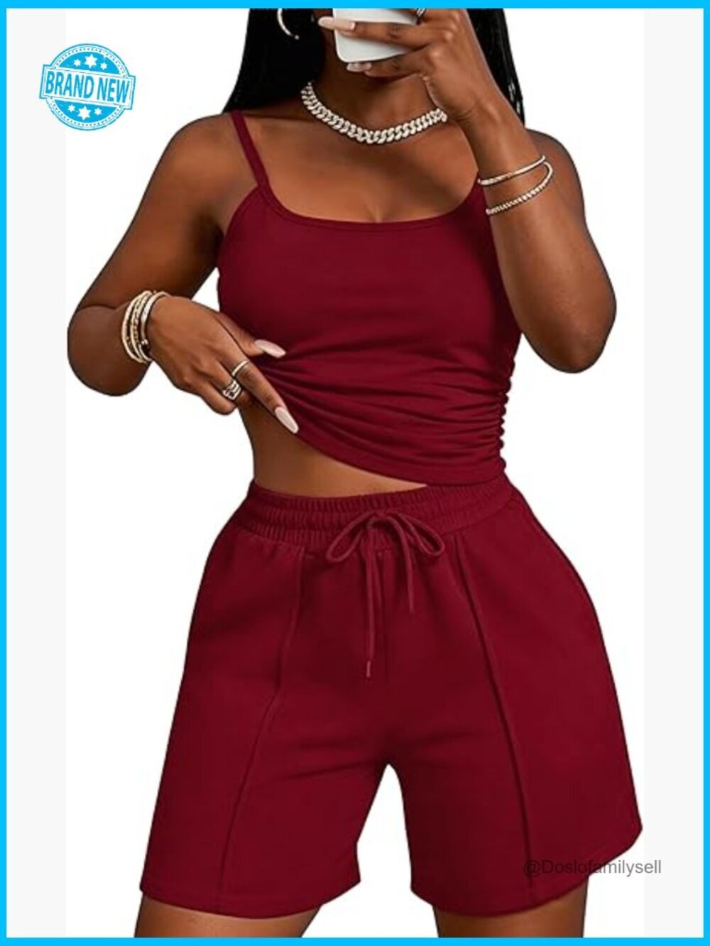 2 Piece Short Set Spaghetti Strap Tank Top Sweat Shorts Matching Lounge
